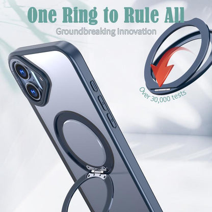 For iPhone 16 kalebol MagSafe Metal Ring Holder Phone Case(Navy Blue) - iPhone 16 Cases by Kalebol | Online Shopping UK | buy2fix