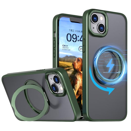 For iPhone 13 kalebol MagSafe Metal Ring Holder Phone Case(Green)