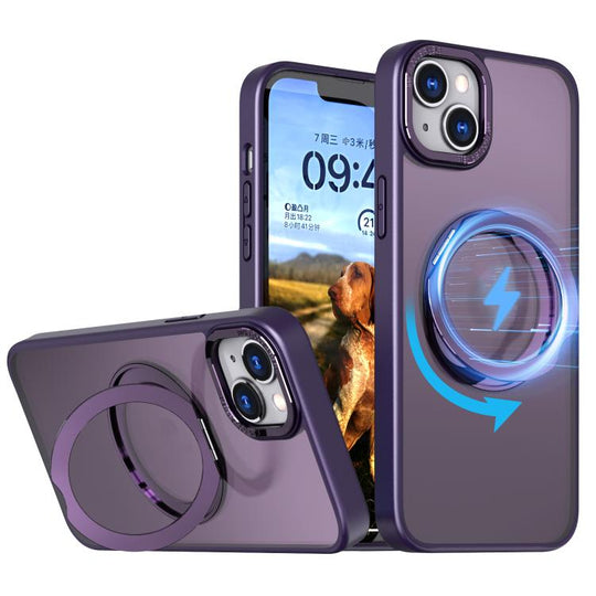 For iPhone 13 kalebol MagSafe Metal Ring Holder Phone Case(Dark Purple)