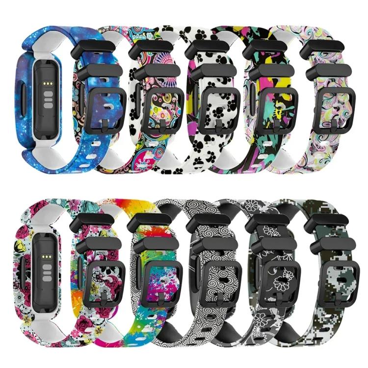 For Fitbit Ace 3 / Inspire2 xDfind Black Buckle Painting Integrated Silicone Watch Band(Camouflage) - Watch Bands by xDfind | Online Shopping UK | buy2fix