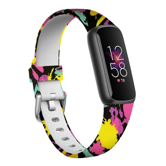 xDfind Silver Buckle Painting Silicone Watch Band For Fitbit Luxe, Size:L(Colorful)