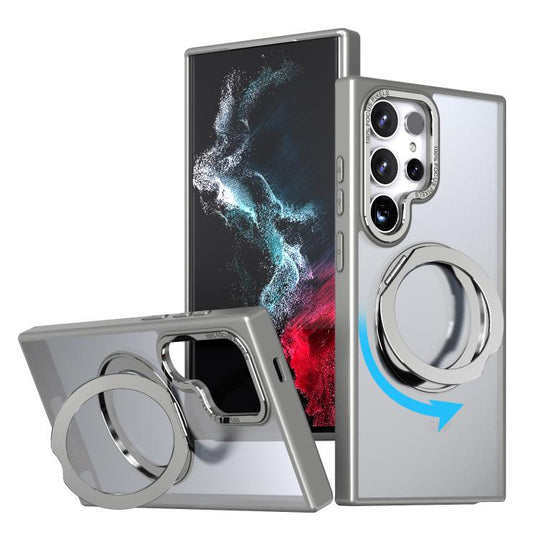 For Samsung Galaxy S24 Ultra 5G kalebol MagSafe Metal Ring Holder Phone Case(Titanium Gray)