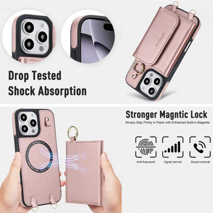 For iPhone 16 Pro Max AwQuer 2 in 1 Crossbody Wallet Leather Back Phone Case(Rose Gold) - iPhone 16 Pro Max Cases by Awquer | Online Shopping UK | buy2fix