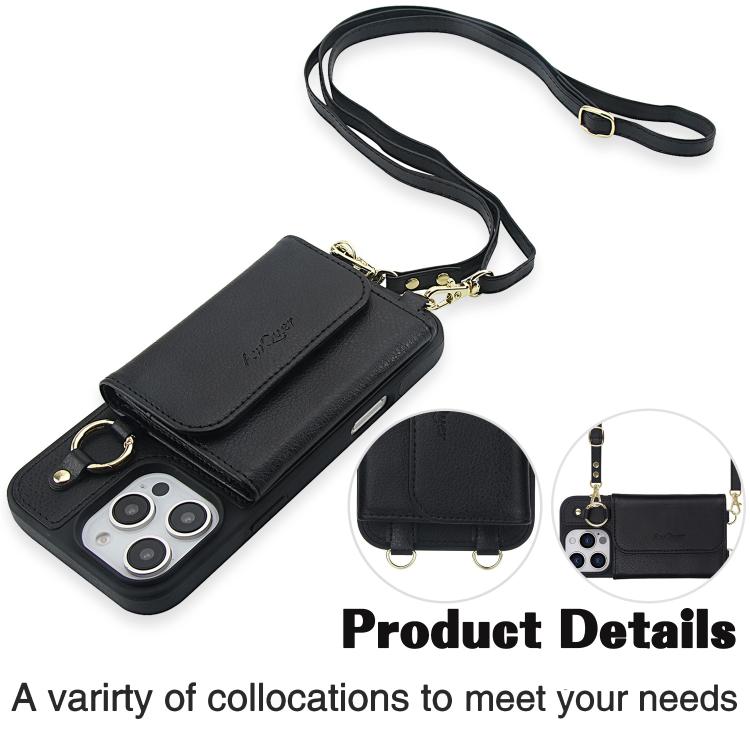 For iPhone 16 Pro AwQuer 2 in 1 Crossbody Wallet Leather Back Phone Case(Black) - iPhone 16 Pro Cases by Awquer | Online Shopping UK | buy2fix
