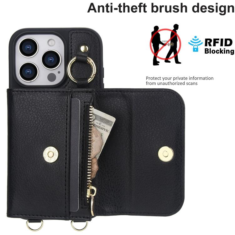 For iPhone 16 Pro AwQuer 2 in 1 Crossbody Wallet Leather Back Phone Case(Black) - iPhone 16 Pro Cases by Awquer | Online Shopping UK | buy2fix