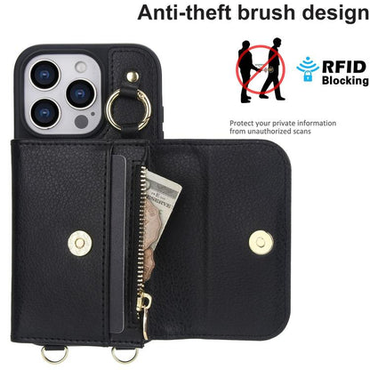 For iPhone 16 Pro AwQuer 2 in 1 Crossbody Wallet Leather Back Phone Case(Black) - iPhone 16 Pro Cases by Awquer | Online Shopping UK | buy2fix
