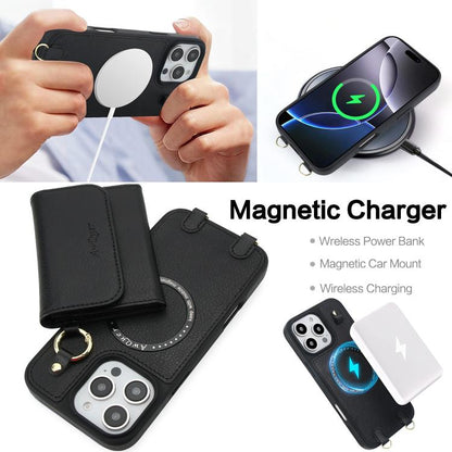 For iPhone 16 Pro AwQuer 2 in 1 Crossbody Wallet Leather Back Phone Case(Black) - iPhone 16 Pro Cases by Awquer | Online Shopping UK | buy2fix