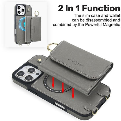 For iPhone 16 Pro AwQuer 2 in 1 Crossbody Wallet Leather Back Phone Case(Grey) - iPhone 16 Pro Cases by Awquer | Online Shopping UK | buy2fix
