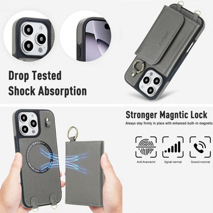 For iPhone 16 Pro AwQuer 2 in 1 Crossbody Wallet Leather Back Phone Case(Grey) - iPhone 16 Pro Cases by Awquer | Online Shopping UK | buy2fix