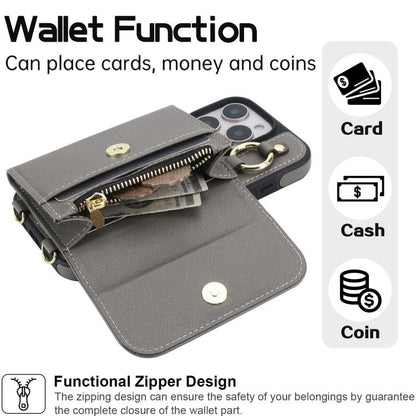 For iPhone 16 Pro AwQuer 2 in 1 Crossbody Wallet Leather Back Phone Case(Grey) - iPhone 16 Pro Cases by Awquer | Online Shopping UK | buy2fix