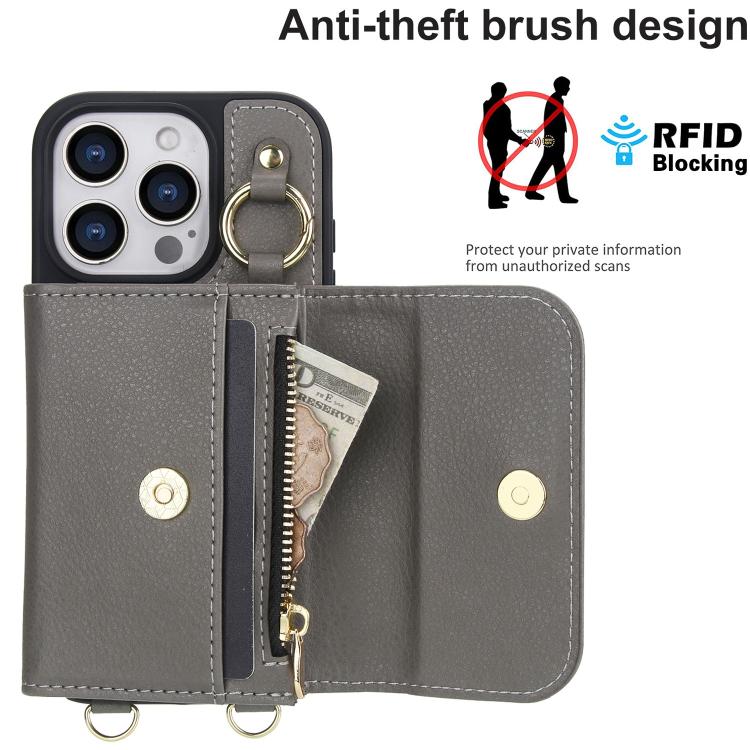 For iPhone 16 Pro AwQuer 2 in 1 Crossbody Wallet Leather Back Phone Case(Grey) - iPhone 16 Pro Cases by Awquer | Online Shopping UK | buy2fix