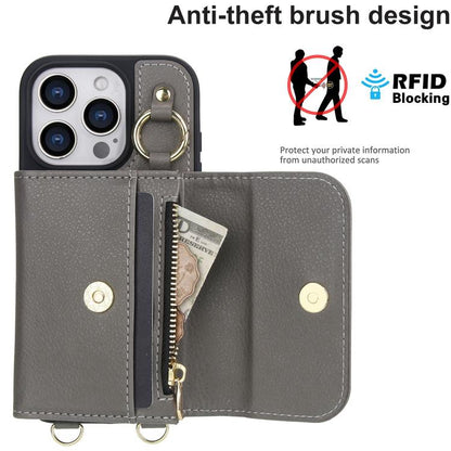 For iPhone 16 Pro AwQuer 2 in 1 Crossbody Wallet Leather Back Phone Case(Grey) - iPhone 16 Pro Cases by Awquer | Online Shopping UK | buy2fix