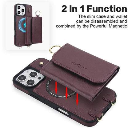 For iPhone 16 Pro AwQuer 2 in 1 Crossbody Wallet Leather Back Phone Case(Wine Red) - iPhone 16 Pro Cases by Awquer | Online Shopping UK | buy2fix