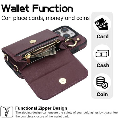 For iPhone 16 Pro AwQuer 2 in 1 Crossbody Wallet Leather Back Phone Case(Wine Red) - iPhone 16 Pro Cases by Awquer | Online Shopping UK | buy2fix