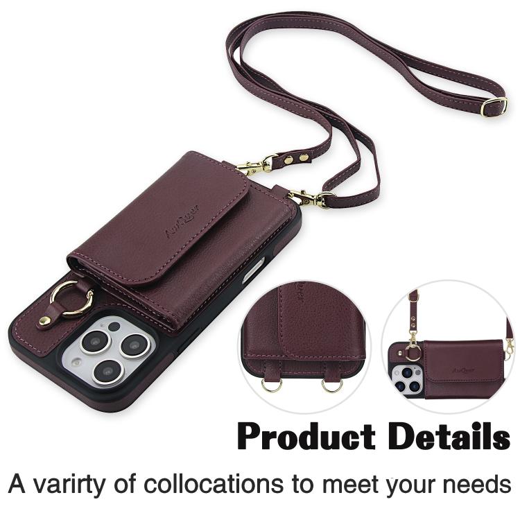 For iPhone 16 Pro AwQuer 2 in 1 Crossbody Wallet Leather Back Phone Case(Wine Red) - iPhone 16 Pro Cases by Awquer | Online Shopping UK | buy2fix