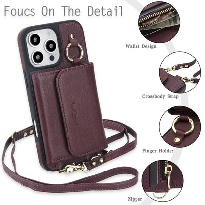 For iPhone 16 Pro AwQuer 2 in 1 Crossbody Wallet Leather Back Phone Case(Wine Red) - iPhone 16 Pro Cases by Awquer | Online Shopping UK | buy2fix