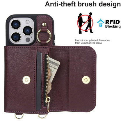 For iPhone 16 Pro AwQuer 2 in 1 Crossbody Wallet Leather Back Phone Case(Wine Red) - iPhone 16 Pro Cases by Awquer | Online Shopping UK | buy2fix