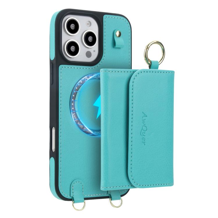For iPhone 16 Pro AwQuer 2 in 1 Crossbody Wallet Leather Back Phone Case(Light Green) - iPhone 16 Pro Cases by Awquer | Online Shopping UK | buy2fix