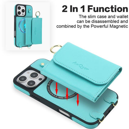 For iPhone 16 Pro AwQuer 2 in 1 Crossbody Wallet Leather Back Phone Case(Light Green) - iPhone 16 Pro Cases by Awquer | Online Shopping UK | buy2fix