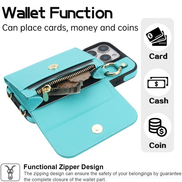 For iPhone 16 Pro AwQuer 2 in 1 Crossbody Wallet Leather Back Phone Case(Light Green) - iPhone 16 Pro Cases by Awquer | Online Shopping UK | buy2fix