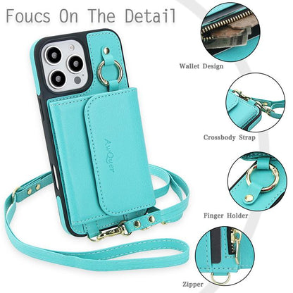 For iPhone 16 Pro AwQuer 2 in 1 Crossbody Wallet Leather Back Phone Case(Light Green) - iPhone 16 Pro Cases by Awquer | Online Shopping UK | buy2fix
