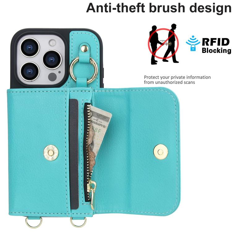 For iPhone 16 Pro AwQuer 2 in 1 Crossbody Wallet Leather Back Phone Case(Light Green) - iPhone 16 Pro Cases by Awquer | Online Shopping UK | buy2fix