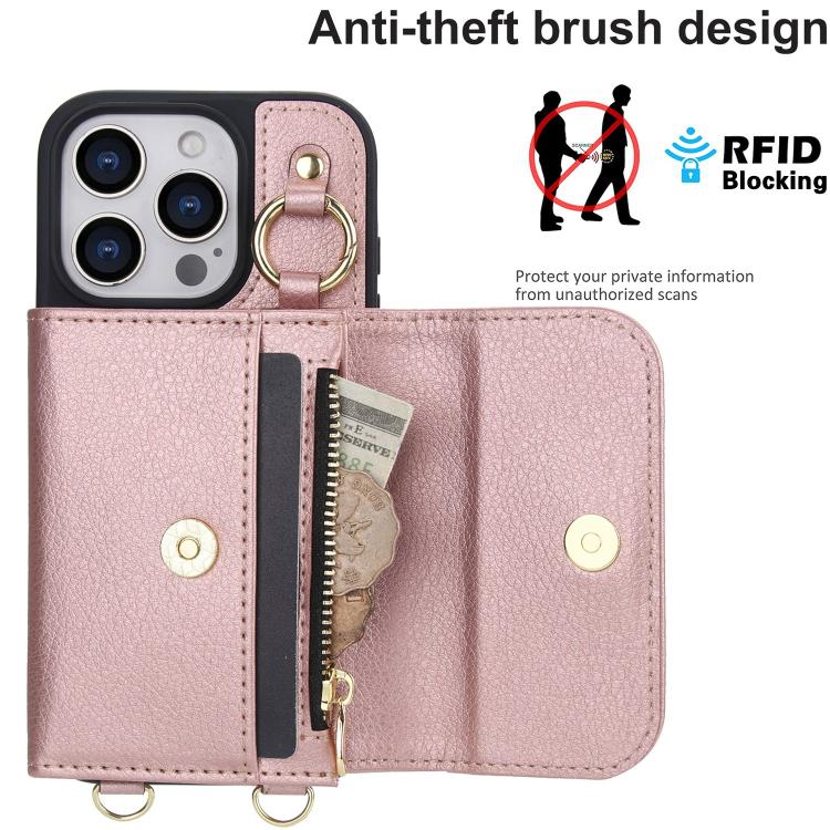For iPhone 16 Pro AwQuer 2 in 1 Crossbody Wallet Leather Back Phone Case(Rose Gold) - iPhone 16 Pro Cases by Awquer | Online Shopping UK | buy2fix