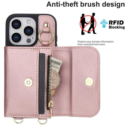 For iPhone 16 Pro AwQuer 2 in 1 Crossbody Wallet Leather Back Phone Case(Rose Gold) - iPhone 16 Pro Cases by Awquer | Online Shopping UK | buy2fix