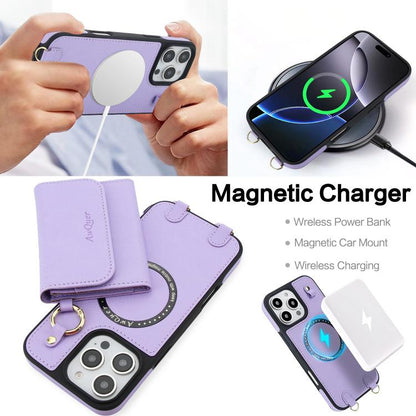 For iPhone 16 Pro AwQuer 2 in 1 Crossbody Wallet Leather Back Phone Case(Light Purple) - iPhone 16 Pro Cases by Awquer | Online Shopping UK | buy2fix