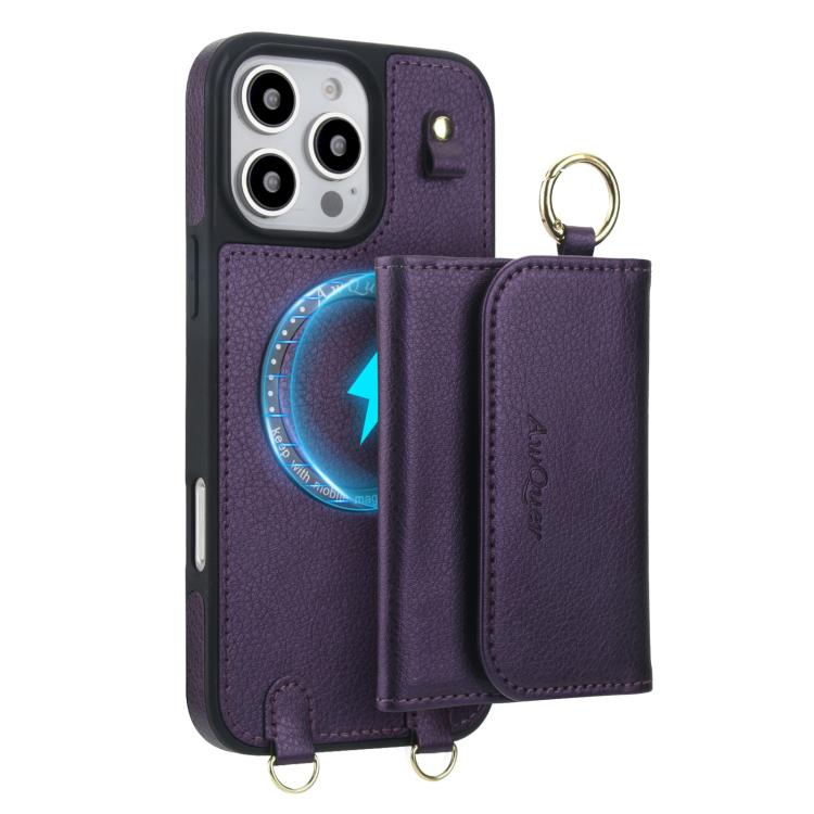 For iPhone 16 Pro AwQuer 2 in 1 Crossbody Wallet Leather Back Phone Case(Dark Purple) - iPhone 16 Pro Cases by Awquer | Online Shopping UK | buy2fix