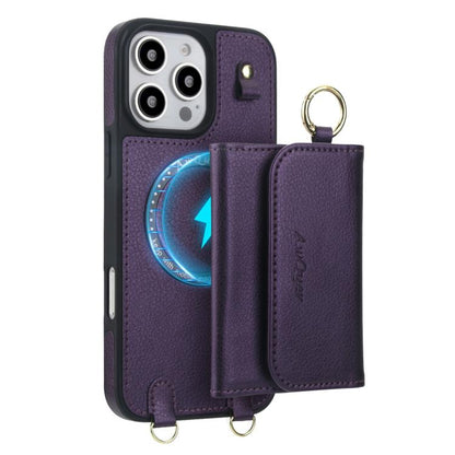 For iPhone 16 Pro AwQuer 2 in 1 Crossbody Wallet Leather Back Phone Case(Dark Purple) - iPhone 16 Pro Cases by Awquer | Online Shopping UK | buy2fix