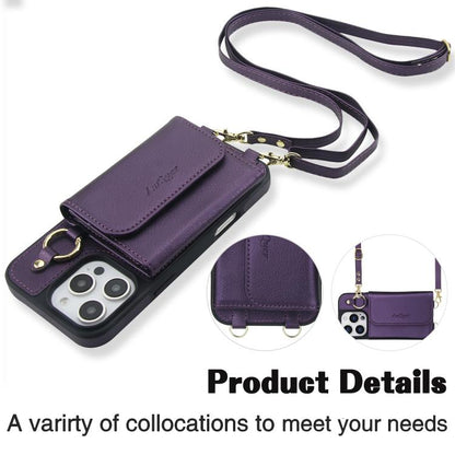 For iPhone 16 Pro AwQuer 2 in 1 Crossbody Wallet Leather Back Phone Case(Dark Purple) - iPhone 16 Pro Cases by Awquer | Online Shopping UK | buy2fix
