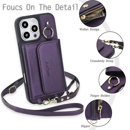 For iPhone 16 Pro AwQuer 2 in 1 Crossbody Wallet Leather Back Phone Case(Dark Purple) - iPhone 16 Pro Cases by Awquer | Online Shopping UK | buy2fix