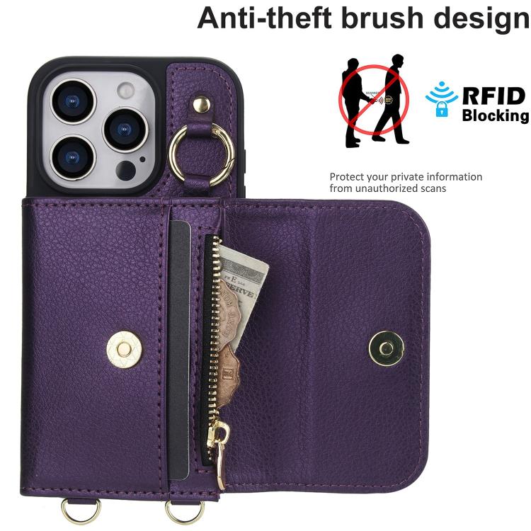 For iPhone 16 Pro AwQuer 2 in 1 Crossbody Wallet Leather Back Phone Case(Dark Purple) - iPhone 16 Pro Cases by Awquer | Online Shopping UK | buy2fix