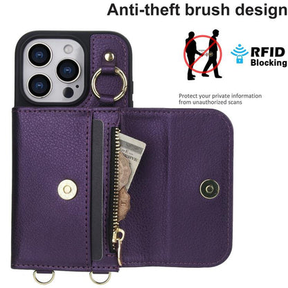 For iPhone 16 Pro AwQuer 2 in 1 Crossbody Wallet Leather Back Phone Case(Dark Purple) - iPhone 16 Pro Cases by Awquer | Online Shopping UK | buy2fix