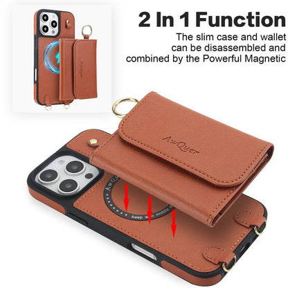 For iPhone 16 Pro AwQuer 2 in 1 Crossbody Wallet Leather Back Phone Case(Brown) - iPhone 16 Pro Cases by Awquer | Online Shopping UK | buy2fix