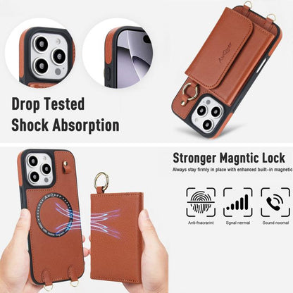 For iPhone 16 Pro AwQuer 2 in 1 Crossbody Wallet Leather Back Phone Case(Brown) - iPhone 16 Pro Cases by Awquer | Online Shopping UK | buy2fix