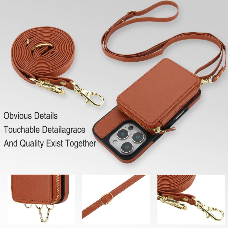 For iPhone 16 Pro AwQuer 2 in 1 Crossbody Wallet Leather Back Phone Case(Brown) - iPhone 16 Pro Cases by Awquer | Online Shopping UK | buy2fix