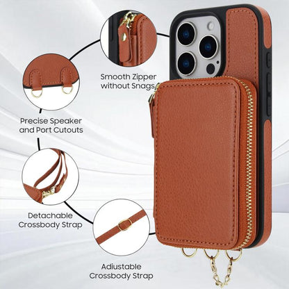 For iPhone 16 Pro AwQuer 2 in 1 Crossbody Wallet Leather Back Phone Case(Brown) - iPhone 16 Pro Cases by Awquer | Online Shopping UK | buy2fix