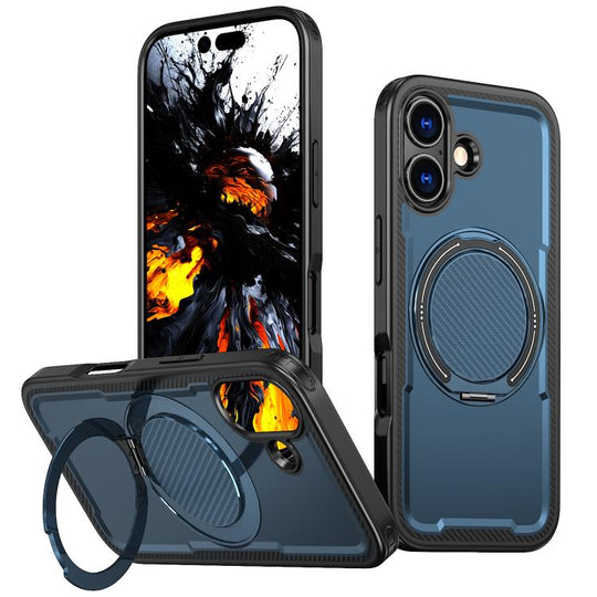 For iPhone 17 kalebol Metal 360 Degree Rotation Holder MagSafe Phone Case(Navy Blue)