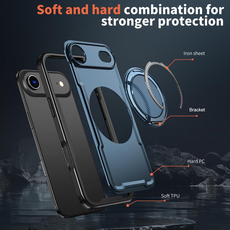 For iPhone 17 Air kalebol Metal 360 Degree Rotation Holder MagSafe Phone Case(Navy Blue) - iPhone 17 Air Cases by Kalebol | Online Shopping UK | buy2fix