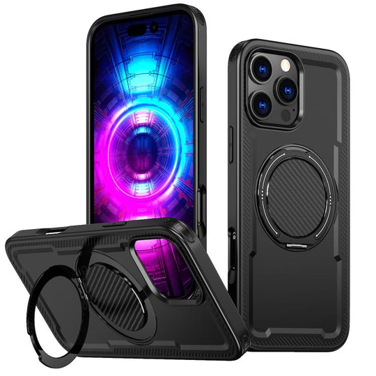 For iPhone 16 Pro Max kalebol Metal 360 Degree Rotation Holder MagSafe Phone Case(Black)