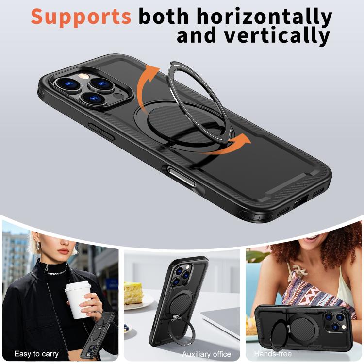 For iPhone 16 Pro Max kalebol Metal 360 Degree Rotation Holder MagSafe Phone Case(Black) - iPhone 16 Pro Max Cases by Kalebol | Online Shopping UK | buy2fix
