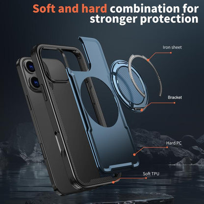 For iPhone 16 Pro kalebol Metal 360 Degree Rotation Holder MagSafe Phone Case(Navy Blue) - iPhone 16 Pro Cases by Kalebol | Online Shopping UK | buy2fix