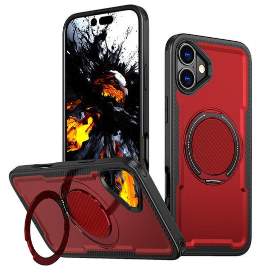 For iPhone 16 Plus kalebol Metal 360 Degree Rotation Holder MagSafe Phone Case(Red)