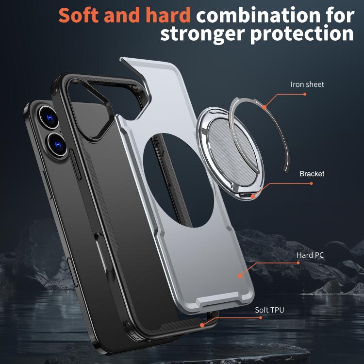 For iPhone 16 Plus kalebol Metal 360 Degree Rotation Holder MagSafe Phone Case(Grey) - iPhone 16 Plus Cases by Kalebol | Online Shopping UK | buy2fix