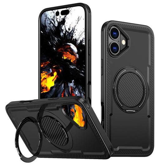 For iPhone 16 kalebol Metal 360 Degree Rotation Holder MagSafe Phone Case(Black) - iPhone 16 Cases by Kalebol | Online Shopping UK | buy2fix