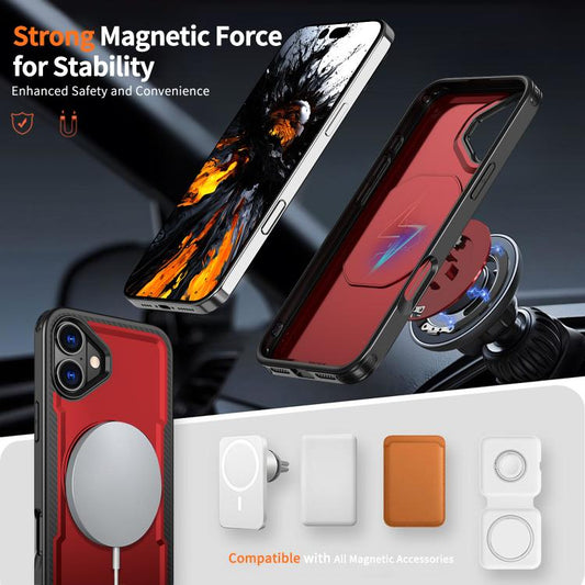 For iPhone 16 kalebol Metal 360 Degree Rotation Holder MagSafe Phone Case(Red) - iPhone 16 Cases by Kalebol | Online Shopping UK | buy2fix