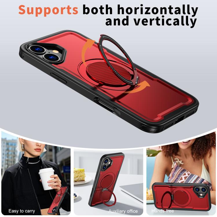 For iPhone 16 kalebol Metal 360 Degree Rotation Holder MagSafe Phone Case(Red) - iPhone 16 Cases by Kalebol | Online Shopping UK | buy2fix