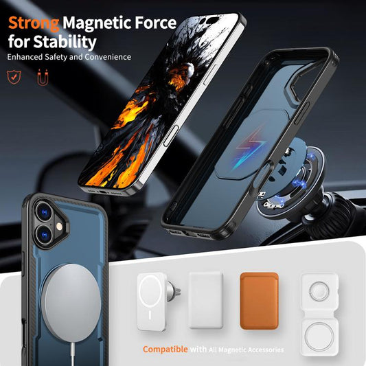 For iPhone 16 kalebol Metal 360 Degree Rotation Holder MagSafe Phone Case(Navy Blue) - iPhone 16 Cases by Kalebol | Online Shopping UK | buy2fix